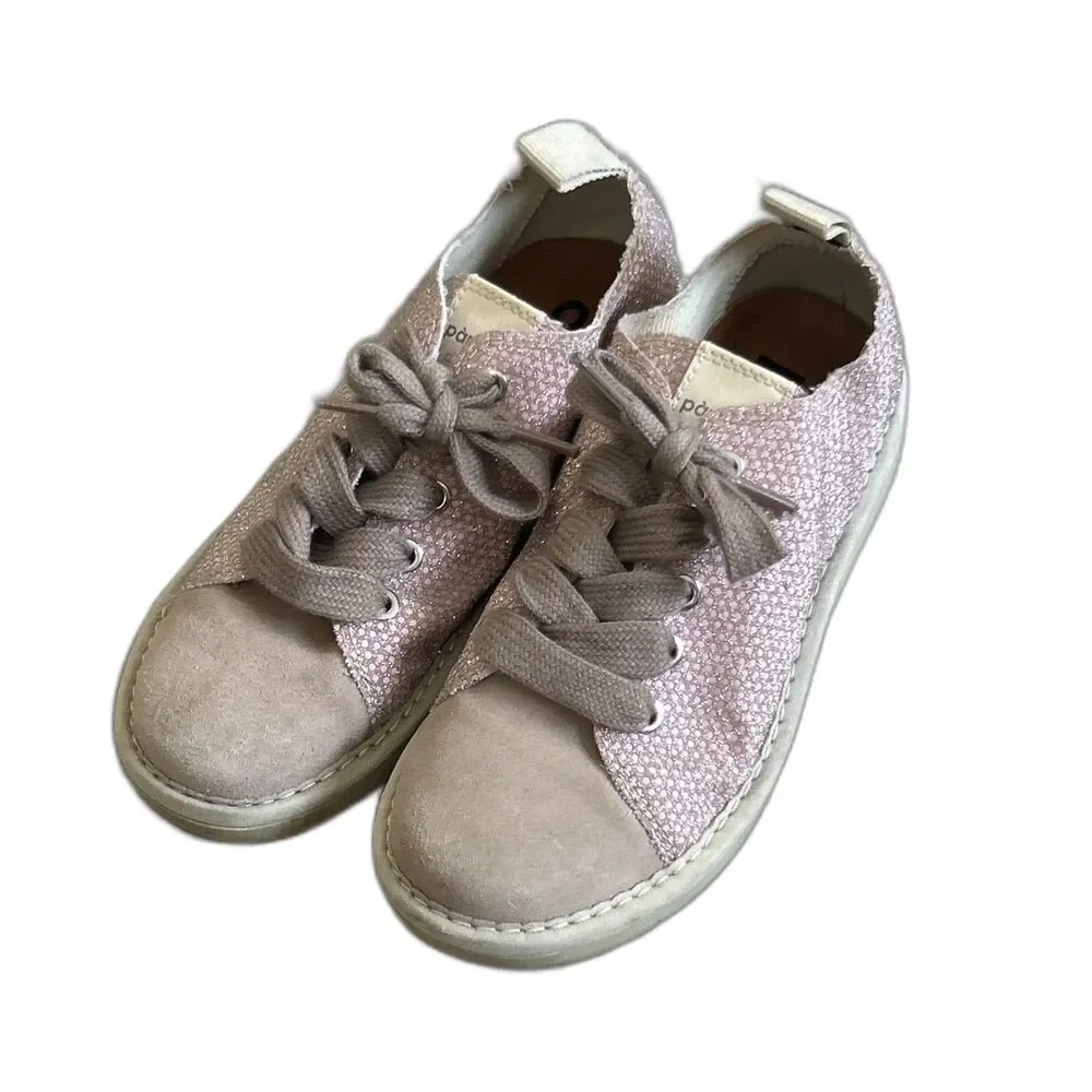Panchic Shoes Girls 3.5 Leather Sneakers Pink Glitter Made In Italy Lace Up